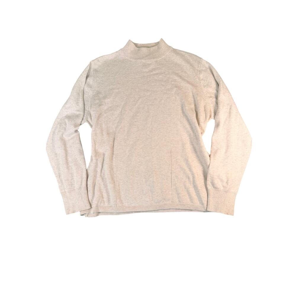 Woolrich Womens XL Mock Neck Sweater Khaki Heather Oatmeal 100% Cotton